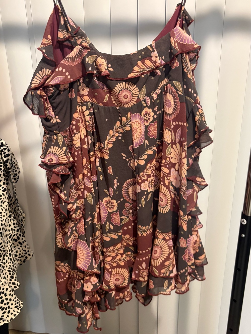 Kimchi Blue Brown Floral Ruffle Mini Dress with Pink Accents - Picture 7 of 8